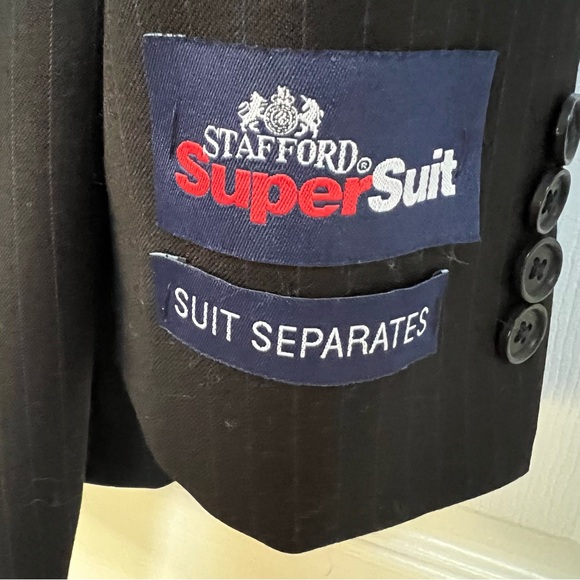 NWT Stafford 100% Wool Mens Black Pinstripe Suit Size 50R - Picture 11 of 14